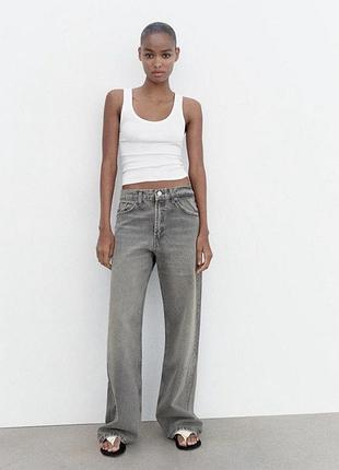 Серые джинсы трубы zara wide leg relaxed
