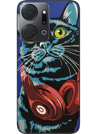 Силиконовый чехол epik для honor x7a с картинкой кот с наушниками