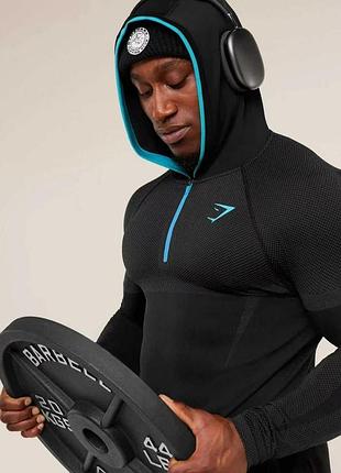 Реглан чоловічий "gymshark" лонгслів спортивний компресійний з капюшоном l