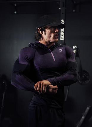 Реглан чоловічий "gymshark" лонгслів спортивний компресійний з капюшоном xl