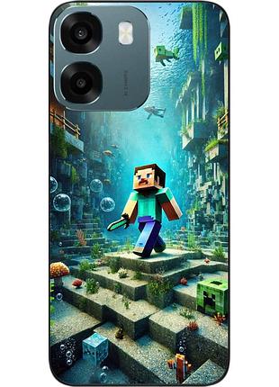Силиконовый чехол epik для oppo a6 с принтом подводное приключение minecraft