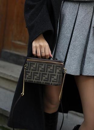 Fendi vanity tobacco brown ff jacquard fabric mini-bag 🤎
