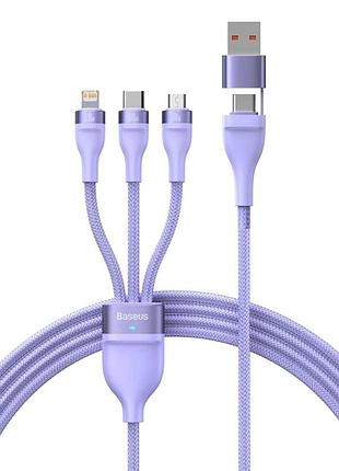 Кабель baseus flash series ⅱ two-for-three charging cable u+c to m+l+c 100w 1.2m - purple
