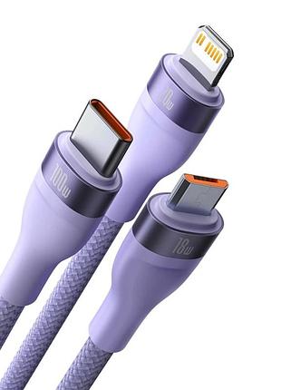 Кабель baseus flash series ⅱ two-for-three charging cable u+c to m+l+c 100w 1.2m - purple 3