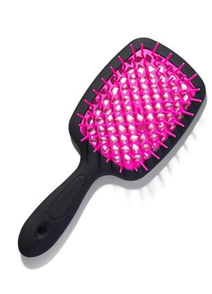 Щетка для волос hollow comb superbrush plus black-pink с покрытием soft touch