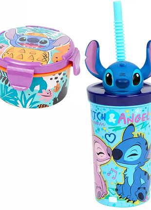 Детский набор для завтрака, обеда или перекуса lilo & stitch (лило и стич) – ланчбокс и стакан с трубочкой