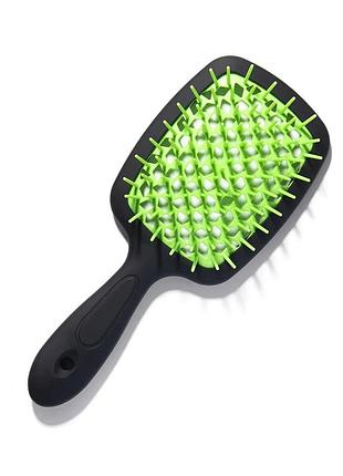 Щетка для волос hollow comb superbrush plus black-green с покрытием soft touch