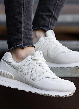 Женские кроссовки белые new balance 574 белые кожаные классические нью баланс красивые стильные кроссы на весне лето для открыван