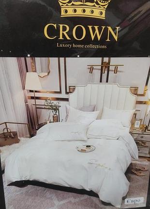 Постельное белье сатин crown белое евро