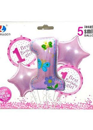 Шары фольгированные набор "first birthday-girl" 5шт.=1шт*80см+4шт*45см