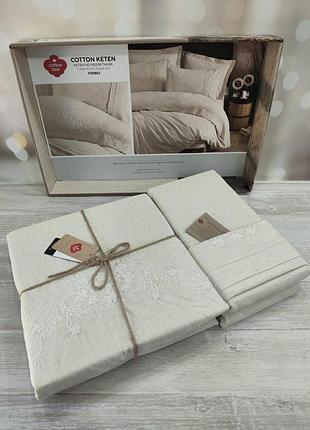 Постільна білизна cotton box люкс льон бавовна натуральна 200 на 220 см євро розмір forbes