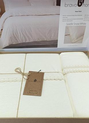Постельное бельё евро комплект bravo home sorelle snow white вареный хлопок с вышивкой