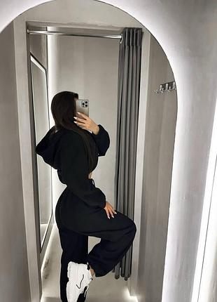 Женский спортивный костюм из двунитки annver худи и штаны на высокой посадке черный