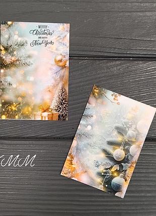 Листівка merry christmas and happy new year (ніжні кольори) 100х70мм - 1шт
