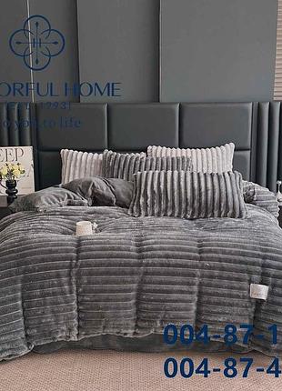 Плюшева постільна білизна colorful home євро розмір графітова