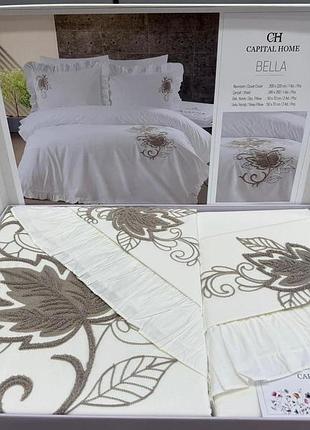 Постільна білизна з ранфорсу capital home з рюшем і вишивкою євро розмір bella