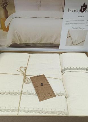 Постільна білизна євро комплект bravo home sorelle beige варена бавовна з вишивкою