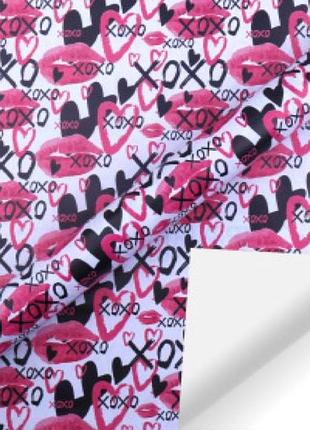 Подарунковий папір пакувальний "xoxo" 50*70 см (упаковка 20 шт)