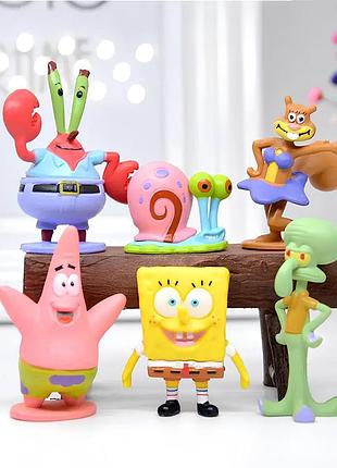 Набор фигурок губка боб resteq, 6 шт, фигурки спанч боб сквер пентс, игрушка sponge bob square pants