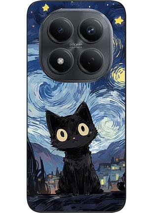 Чехол силиконовый epik для xiaomi redmi note 15 pro 4g с изображением чёрный кот под звёздами