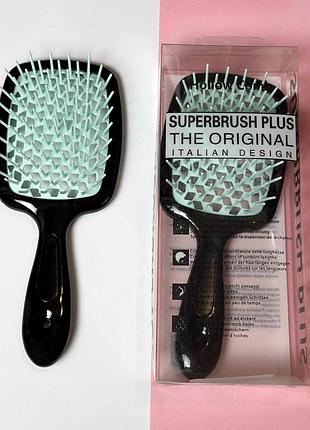 Расческа для волос superbrush plus hollow comb, черная/мятная