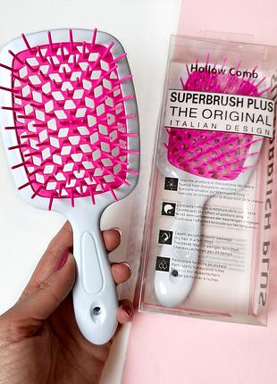 Расческа для волос superbrush plus hollow comb, белая/розовая