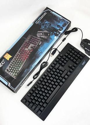 Клавиатура+мышка ukc с led подсветкой от usb m-710, клавиатура игровая с подсветкой и мышкой jv-41