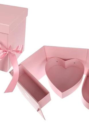 Подарочная коробка раскладная "i♡u" розовая 18.4x18.4x19.3cm на завязках
