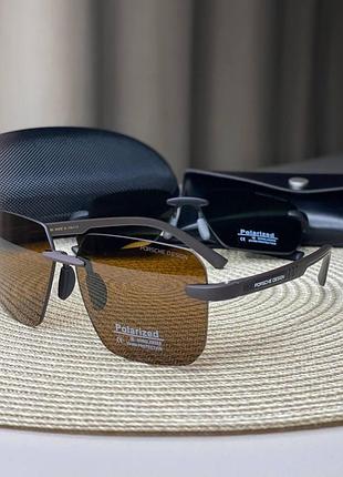Якісні сонцезахисні чоловічі окуляри безобідкові polarized porsche design поляризовані з захистом від у-ф коричневий