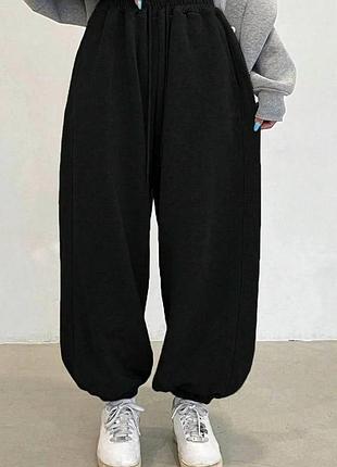 Жіночі широкі джогери 42-56 maxi oversize спортивні штани з гумкою на весну літо двонитка жіночі s-xxl чорний, 54/56