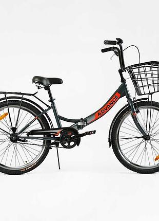 Велосипед складний corso 24`` advance ad-24715 (1) + кошик, одношвидкісний, складна сталева рама 14``,