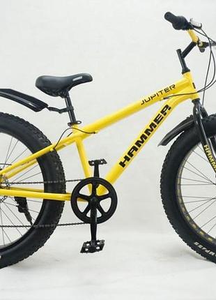 Спортивный алюминиевый велосипед фэтбайк внедорожник hammer-jupiter 26" fat bike рама 17" желтый