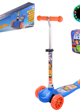 Самокат трехколесный для мальчика disney hot wheelsс рюкзачком хот вилс