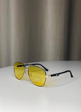 Чоловічі сонцезахисні окуляри aviator антифара для водіїв антивідблискові жовті краплі з металевою оправою день-ніч
