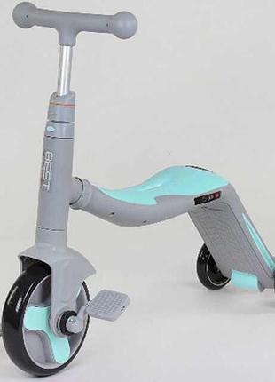 Самокат 3в1 jt 10181 (1) best scooter, самокат-велобег-велосипед, свет, 8 мелодий, колёса pu, переднее колесо