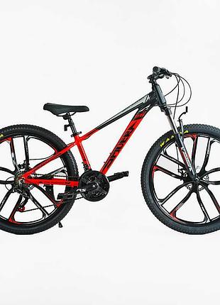 Велосипед спортивний corso «spider» 26 дюймів 32873 рама алюмінієва, обладнання shimano 21 швидкість, литі диски