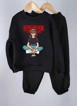 Костюм демісезонний для дівчинки дивні дива, stranger things, світшот та штани баггі, петля без флісі, від 122см до 164см 146