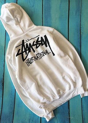 Толстовка белая stussy | худи стасси | кенгурушка стусси s