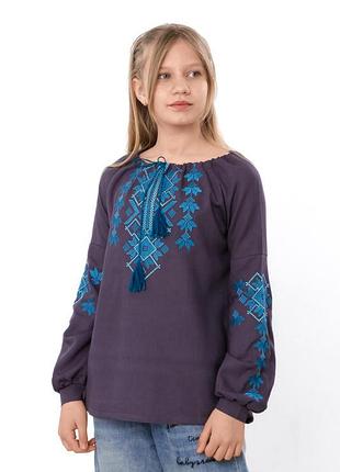 Вышиванка для девочки детская и подростковая, лен - вискоза, 140см, 146см, 152см, 158см, 164см, 170см
