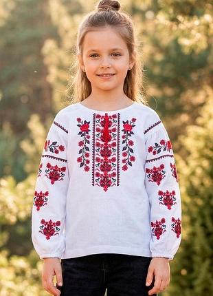 Вишиванка для дівчинки дитяча та підліткова, льон — поліестер, від 110 см до 164 см 140