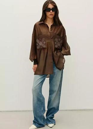 Жіноча блуза з вишивкою oversize з тенселу rica mare mkrm4280