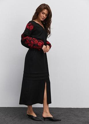Женское длинное льняное платье вышиванка с поясом и вышивкой крестиком дерево жизни arjen mkar35198