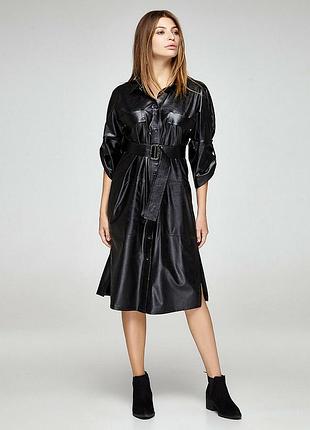 Женское платье рубашка из экокожи миди с поясом modna kazka mksh2376/1