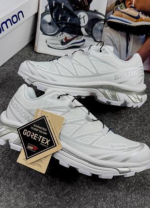 Утеплені зимові жіночі кросівки salomon xt-6 white silver gore-tex winter termo саломон білого з сріблястим кольорів термо