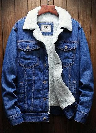 Куртка чоловіча джинсова зимова на хутрі "fashion outdoor" темно-синя xl