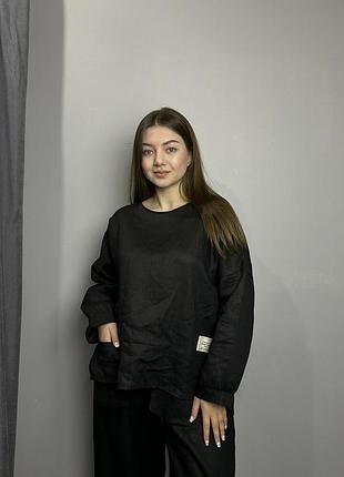 Жіноча блуза лляна оверсайз з накладними кишенями kaptsova mkks9025-3
