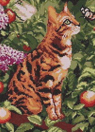 Алмазна мозаїка "бенгальський кіт" 40х40 см