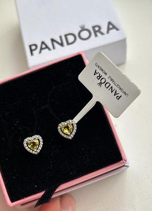 Сережки жовте серце пандора pandora