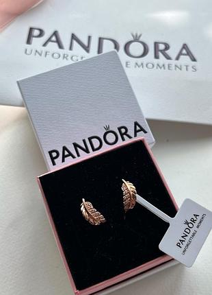 Сережки пір'я золото пандора pandora
