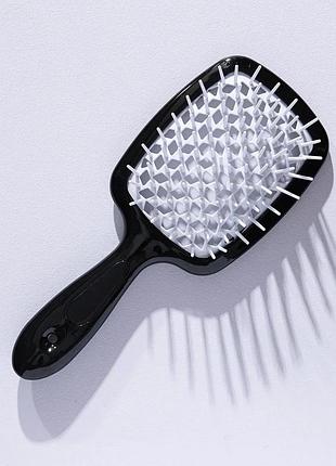 Щетка для волос hollow comb superbrush plus black-white